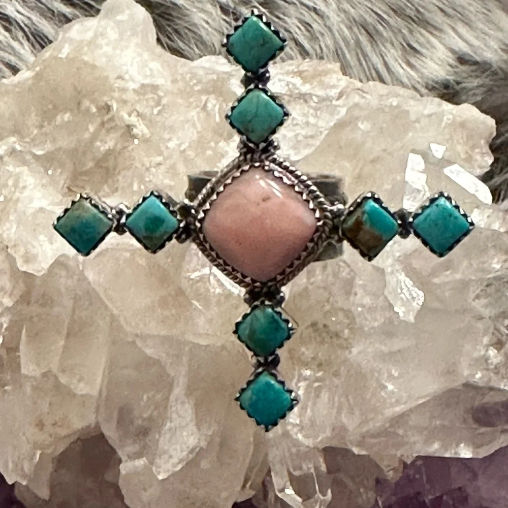 Sold 💗 Turquoise pink opal, sterling silver adjustable ring - Picture 4 of 6